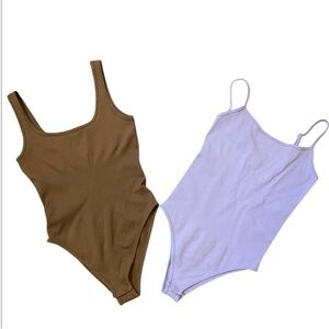 OQQ Bundle of 2 lavender and brown Ribbed Top bodysuits size small sleeveless